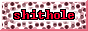 An 88 by 31 button with a small pink 3D border and white background with many dark pink circles falling quickly down it. In the center is text reading "shithole" which quickly flashes between different colors.